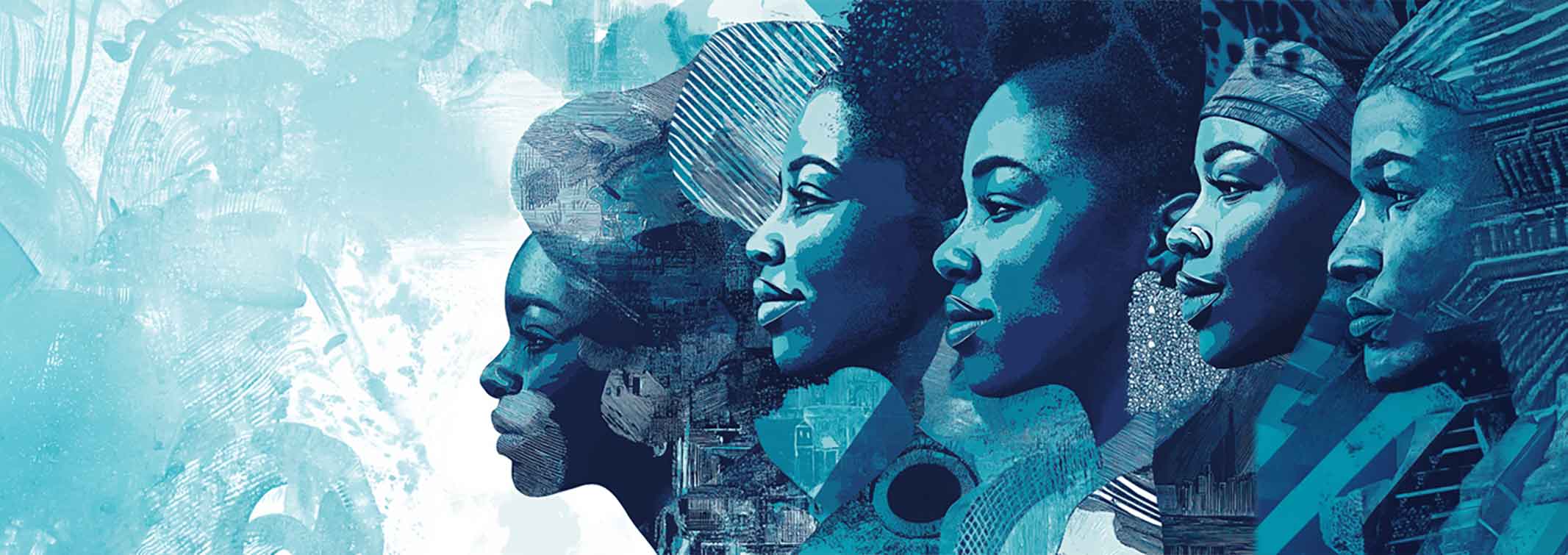 Illustrated profiles of African women representing the importance of inclusive gender data